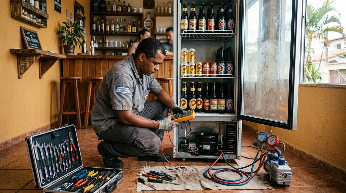 Substituição do termostato de uma cervejeira em Ronda, Ponta Grossa‑PR